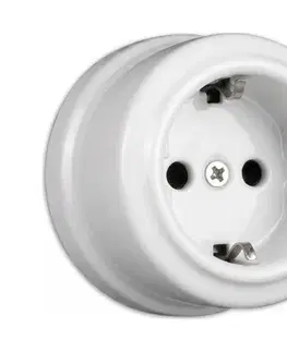 Predlžovacie káble Elhard - Nástenná keramická retro domová zásuvka SCHUKO 230 V biela KN2001W