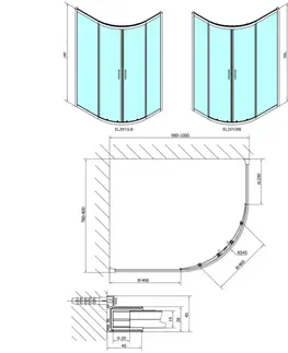 Sprchové dvere POLYSAN - EASY BLACK štvrťkruhová sprchová zástena 1000x800, L/R, číre sklo EL2915B