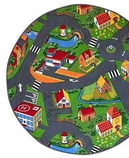 Koberce pre deti Koberec Kids Metropolis 1,33/1,33 okrúhly sivý
