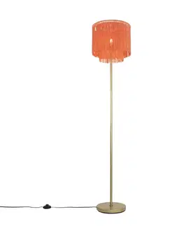 Stojace lampy Orientálna stojaca lampa zlatá ružová tienidlo s strapcami - Franxa