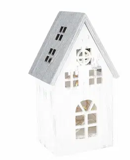 Vianočné dekorácie Vianočná drevená LED dekorácia Light house vintage biela, 11,7 x 21,2 x 9,7 cm