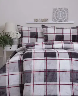 Obliečky MKLozkoviny.sk Predĺžené obliečky mikroplyš Exclusive – Kocky šedo-červené - 140 × 220 cm - 70 x 90 cm