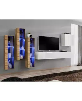 Podkrovný nábytok Obývacia stena Switch Sklo +LED XIII Wotan/Biely