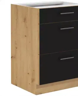 Kuchynské skrinky stojace Skrinka do kuchyne Modena  60d 3s bb čierny/dub artisan