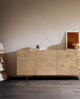 Komody DELIFE Komoda Ashara 200 cm dub prírodná 3D efekt 4 dvierka podstava závesná akrylové sklo