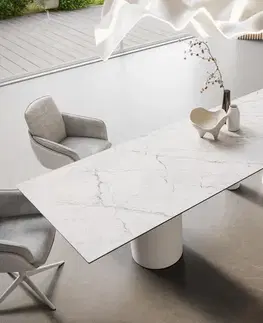 Jedálenské stoly DELIFE Jedálenský stôl Edge 300x100 keramika Laminam®Statuarietto biela Troa kov biela