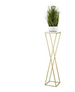Stojany na kvetiny HowHomely Stojan na kvety LOFT 100x24 cm zlatá/biela 10-1630-100-GW-MDF