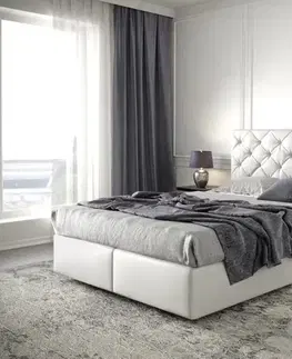 Postele Boxspring DELIFE Boxspring posteľ Dream-Great 140x200 cm umelá koža biela s matracom a topperom