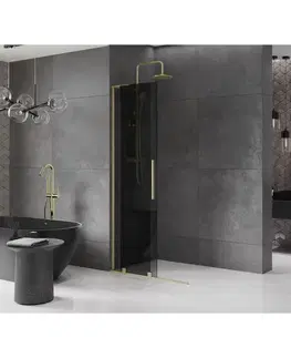 Sprchové dvere MEXEN/S - Velar L Sprchová zástena posuvná Walk-in 110 x 200, grafit 8 mm, zlato kefovaná 871-110-003-43-55