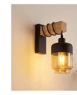 Svietidlá BRILAGI - Nástenné svietidlo WOOD GLASS 1xE27/60W/230V borovica/čierna/dymovo-hnedá EG44078+NSTK7324
