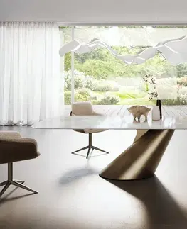 Jedálenské stoly DELIFE Jedálenský stôl Edge zaoblený 270×120 cm keramika Iris FMG Onice Grigio kužeľový metalická zlatá