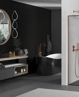 Sprchové dvere MEXEN/S - Kioto Sprchová zástena WALK-IN 100 x 200, čierny vzor 8 mm, meď kartáčovaná 800-100-101-65-70