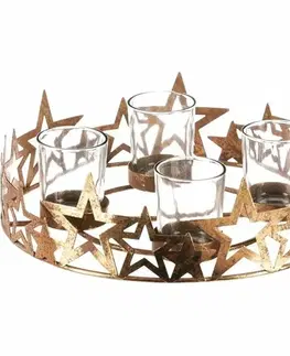 Vianočné dekorácie Adventný svietnik Hviezdy, zlatá, kov, pr. 25 cm