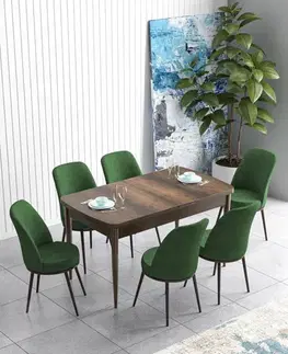 Jedálenské sety Extendable Dining Table & Chairs Set (7 Pieces) Han - Baroque, Khaki