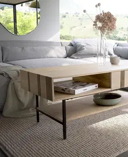 Konferenčné stolíky DELIFE Konferenčný stolík Nereos 130x60 cm mango white wash kov čierna