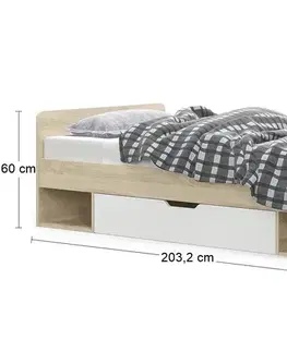 Postele NABBI Tavir 90 jednolôžková posteľ s roštom 90x200 cm dub sonoma / biela