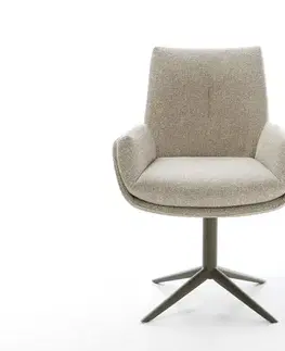 Jedálenské stoličky DELIFE Jedálenská stolička Clea-Flex tkanina mäkký béžová podstava strieborno-šedá titánová farba 360° otočný hojdacia funkcia