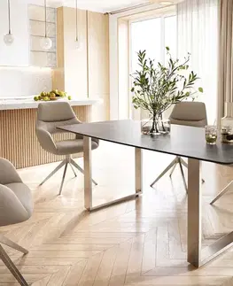Jedálenské stoly DELIFE Jedálenský stôl Edge oválny tvar 200x100 keramika Laminam® Noir Desir hnedá nerezová oceľ úzky