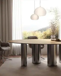 Jedálenské stoly DELIFE Jedálenský stôl Edge oválny 220x120 keramika Laminam® sabbia dubová farba pilier nerezová oceľ grafitová