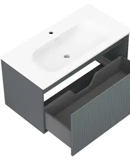 Kúpeľňový nábytok MEXEN/S - Rivel kúpeľňová skrinka 90 cm s umývadlom Vela, 1 šuplík, reliéf, grafit mat/biela mat 91A20-09047-1-BF66-W23M01