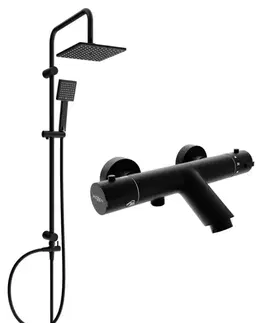 Sprchy a sprchové panely MEXEN/S - Tord sprchový stĺp vrátane vaňovej termostatickej batérie Kai, čierna 77300200-70