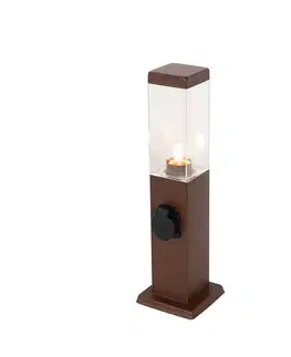 Zahradne stlpove lampy Vonkajšia lampa hrdzavohnedá 45 cm so zásuvkou IP44 - Malios