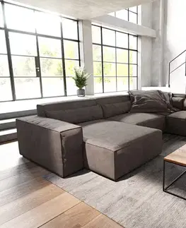 Sedacie súpravy XL DELIFE Pohovka v tvare "U" Sirpio 300x210 cm mikrovlákno khaki-hnedá ležadlo variabilné
