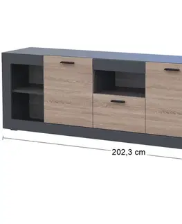 Komody NABBI Dolin CH-2D/1DR dvojdverová komoda so zásuvkou grafit / dub sonoma