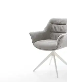 Jedálenské stoličky DELIFE Jedálenská stolička Kaira-Flex texturovaná látka mäkký sivá krížová podstava široká biela 360° otočná s hojdacou funkciou