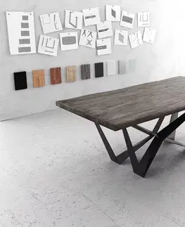 Jedálenské stoly DELIFE Jedálenský stôl Edge 200x100 XL akácia platinová pavúk plochá oceľ čierna Live-Edge