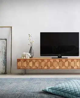 Televízne stolíky DELIFE TV stolík Fevo 200 cm akácia prírodná 4 dvierka podstava v tvare L