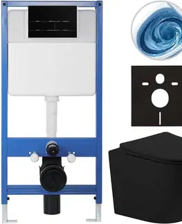 Záchody CERANO - Kompletný WC set Profi/Cesso - čierna matná - WC tlačidlo Line/Čierna lesklá - predstenová inštalácia - 49x36 CER-8050BD84379