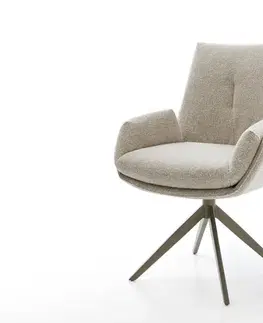 Jedálenské stoličky DELIFE Jedálenská stolička Clea-Flex tkanina mäkký béžová krížová podstava široká titánová farba 360° otočný kolískacia funkcia