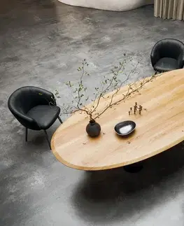 Jedálenské stoly DELIFE Jedálenský stôl Edge oválny 280x130x2,5 dub prírodný kovový pilier čierny Flow-Edge