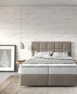Postele Boxspring DELIFE Boxspring posteľ Dream-Fine 140x200 cm mikrovlákno béžová s vreckovou pružinovou matracou a visco topperom