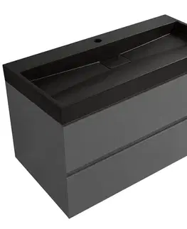 Umývadlá CERANO CERANO - Koupelnová skříňka Carole - antracitová + umyvadlo z lit. mramoru Vita - černá matná - s otvorem - 100x58x46  CER-567763