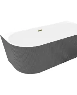 Vane MEXEN/S - Silo voľne stojaca rohová vaňa pravá reliéf 170 x 80, biela/sivá, sifón a prepad zlatá 52891708062P-50