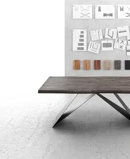 Jedálenské stoly DELIFE Jedálenský stôl Edge 200x100 XL akácia platinová podstava v tvare V plochá oceľ čierna Live-Edge