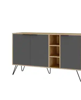 Komody Konzolový stolík Clara Console - Oak, Anthracite