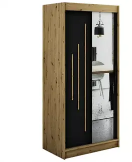 Šatníkové skrine Skriňa Halifax Y2 100 Dub Artisan/čierna/Zrkadlo