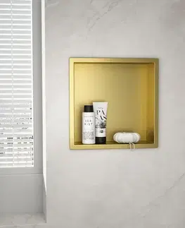Doplnky do kúpeľne REA - Zápustná polica pre vstavanie 30x30 brúsené zlato REA-05606