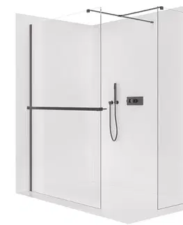 Držadlá k vani CERANO - Sprchová zástěna Walk-in Onyx T L/P - 10 mm - hranatá vzpěra + polička/držák na ručníky - černá matná, transparentní sklo - 160x160x200  CER-8050BD9498