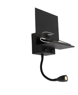 Lampy Inteligentná nástenná lampa čierna s USB a flexibilným ramenom vrátane WiFi G9 - Flero