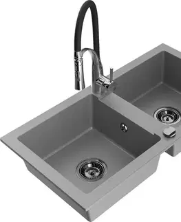 Kuchynské drezy MEXEN/S MEXEN/S - Mario granitový drez 2-bowl vrátane batérie Aster, šedá 6504-71-73450-07-B