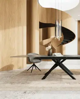 Jedálenské stoly DELIFE Jedálenský stôl Edge 200-300x100 keramika Laminam®Nero Greco antracitová krížová podstava obdĺžnikový čierny rozkladací