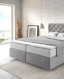 Postele Boxspring DELIFE Boxspring posteľ Dream-Great 160x200 cm mikrovlákno sivá s vreckovou pružinovou matracou a visco topperom