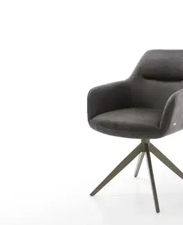 Jedálenské stoličky DELIFE Otočná jedálenská stolička Pejo-Flex mikrovlákno antracitová vintage krížová podstava široká titánová farba 360° otočná vrecková pružina
