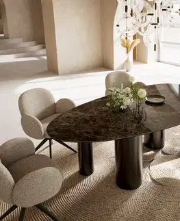 Jedálenské stoly DELIFE Jedálenský stôl Edge oválny 220x120 keramika Laminam® Emperador Extra Lucidato tmavohnedá pilier nerezová oceľ grafitová