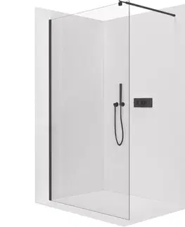Sprchové dvere CERANO - Sprchová zástena Walk-in Onyx Round Ľ/P - 6 mm - čierna matná, transparentné sklo - 110x190 CER-670876