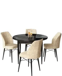 Jedálenské sety Dining Table & Chairs Set (5 Pieces) Rox - Black Marble, Cream